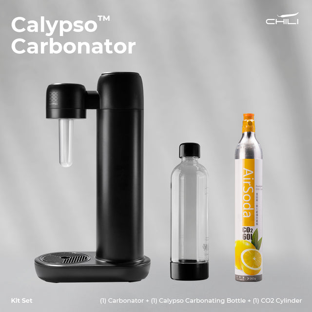 [Bundle Set] Calypso™ Carbonator With Co2 & Recycled PET Bottle & 2 Calypso Glass Bottle