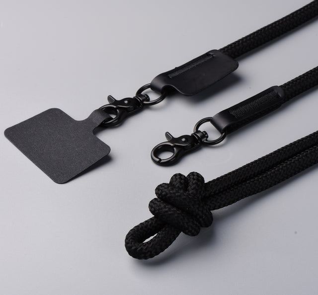 10mm Rope Phone Strap with Patch - Black